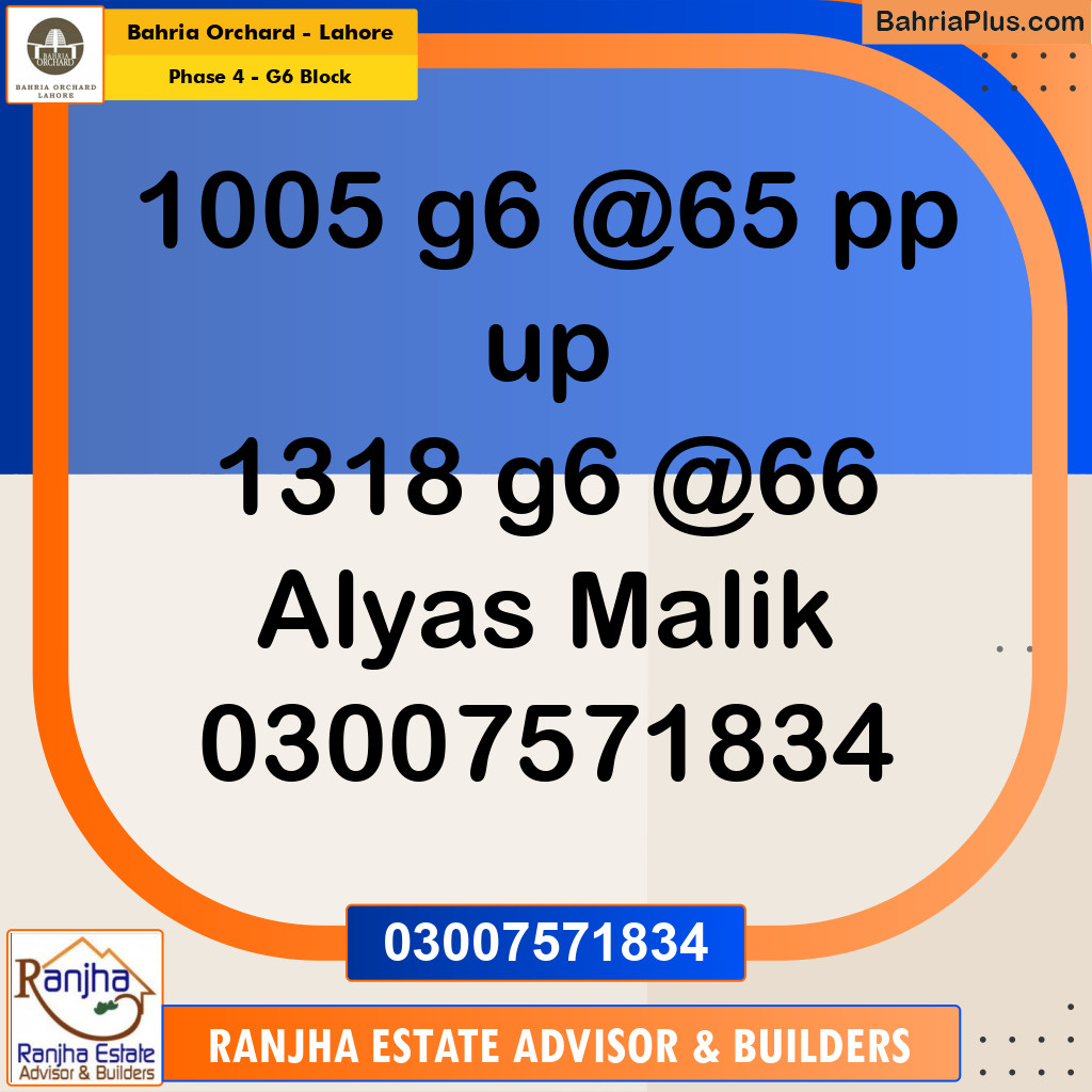 10 Marla Residential Plot for Sale in Phase 4 - G6 Block - Bahria Orchard, Lahore - (BP-212555)