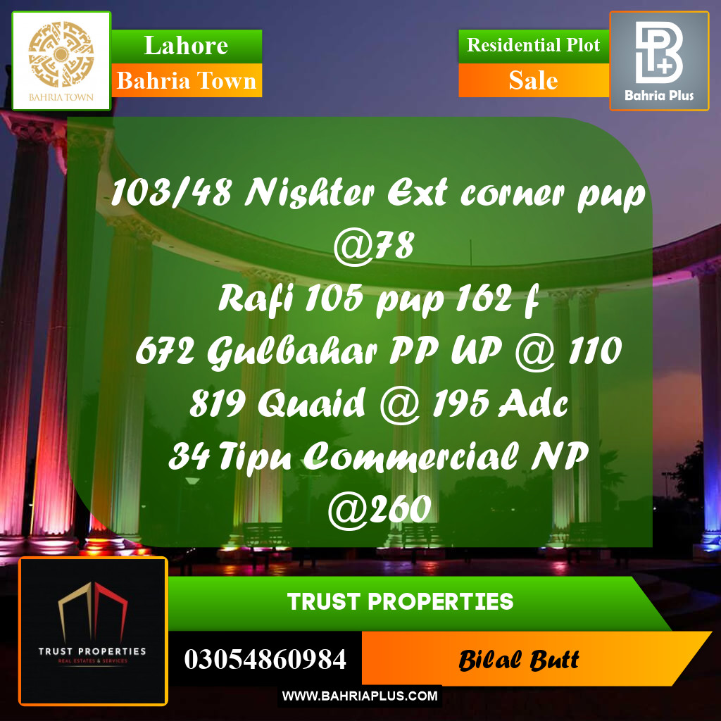 Residential Plot for Sale in Bahria Town, Lahore - (BP-212575)