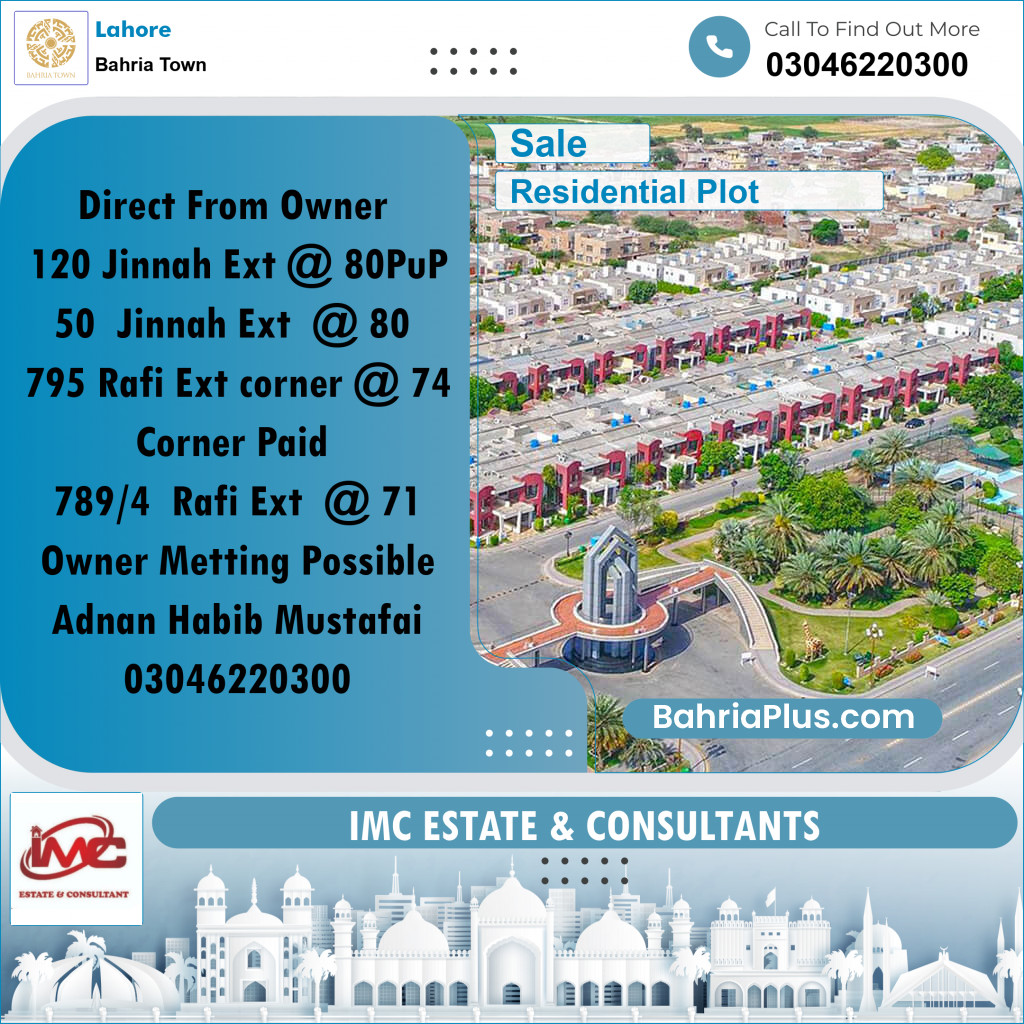 Residential Plot for Sale in Bahria Town, Lahore - (BP-212583)