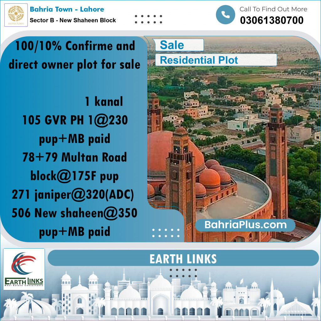 20 Kanal Residential Plot for Sale in Sector B - New Shaheen Block -  Bahria Town, Lahore - (BP-212586)