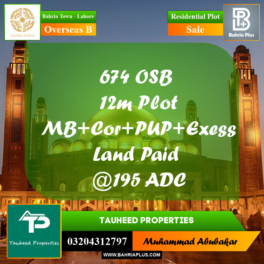10 Marla Residential Plot for Sale in Overseas B -  Bahria Town, Lahore - (BP-212601)