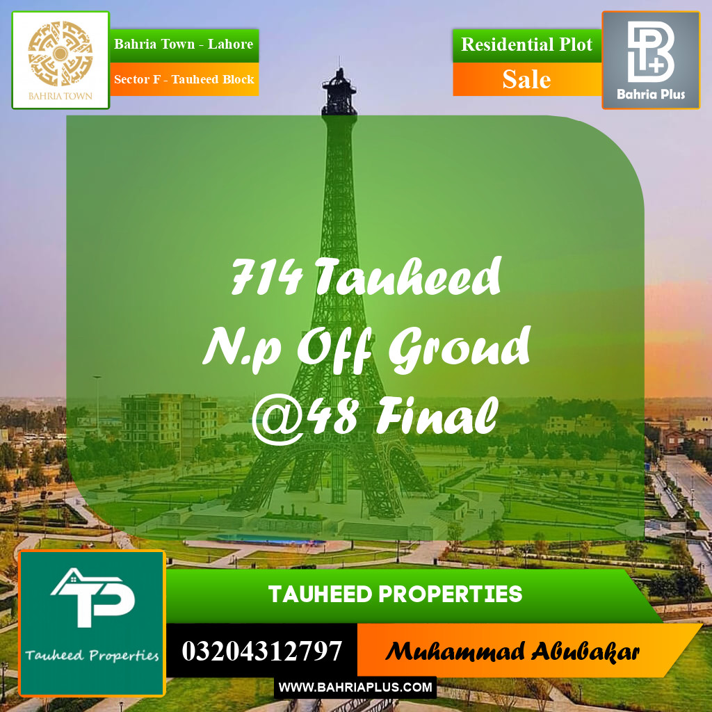 5 Marla Residential Plot for Sale in Sector F - Tauheed Block -  Bahria Town, Lahore - (BP-212609)