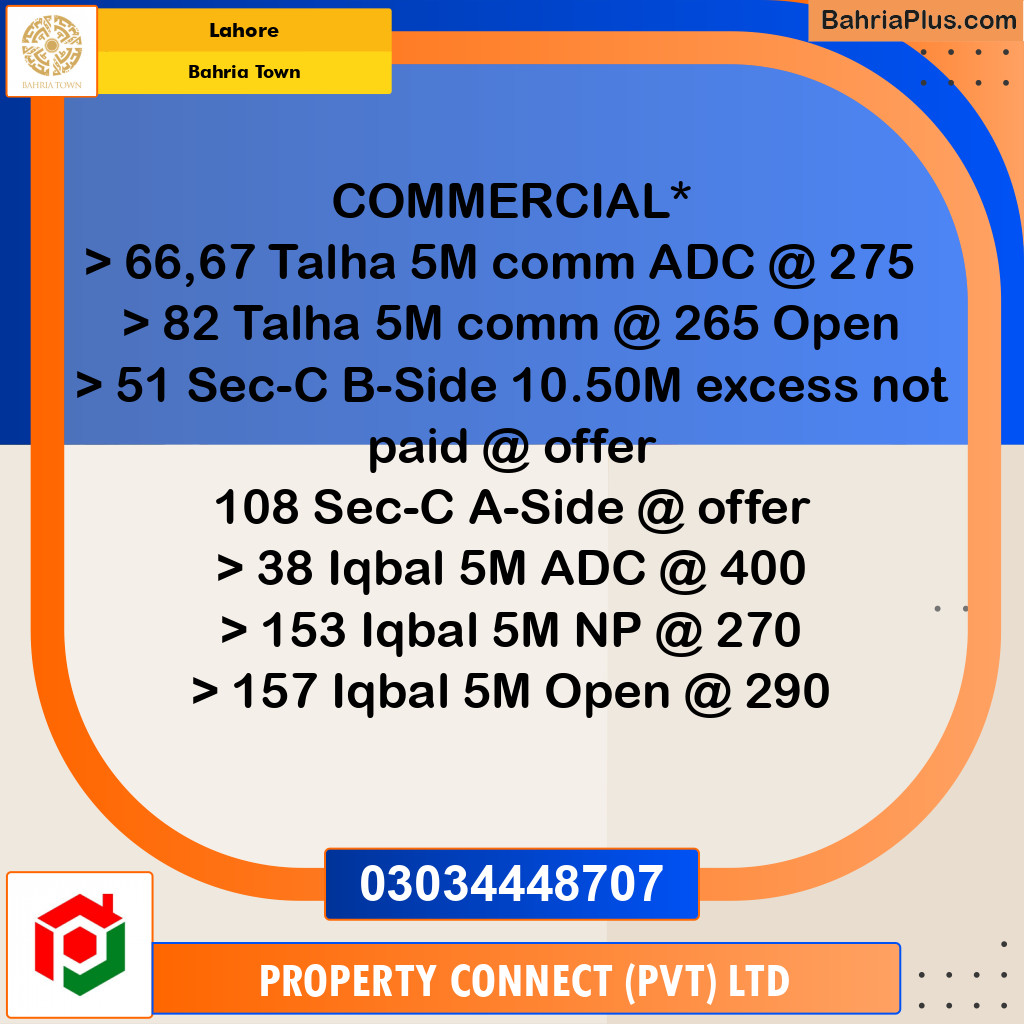 Commercial Plot for Sale in Bahria Town, Lahore - (BP-212613)