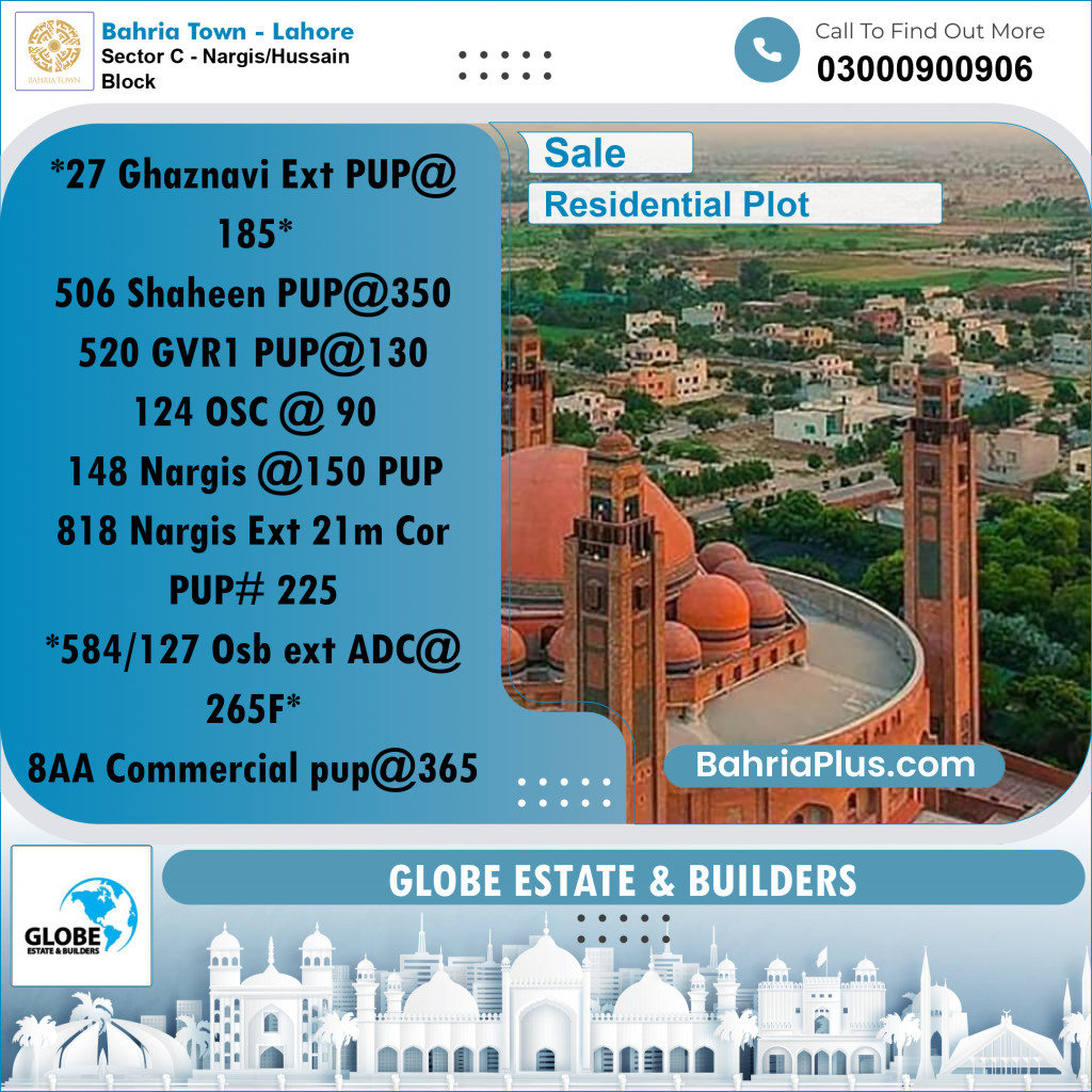 Residential Plot for Sale in Sector C - Nargis/Hussain Block -  Bahria Town, Lahore - (BP-212644)