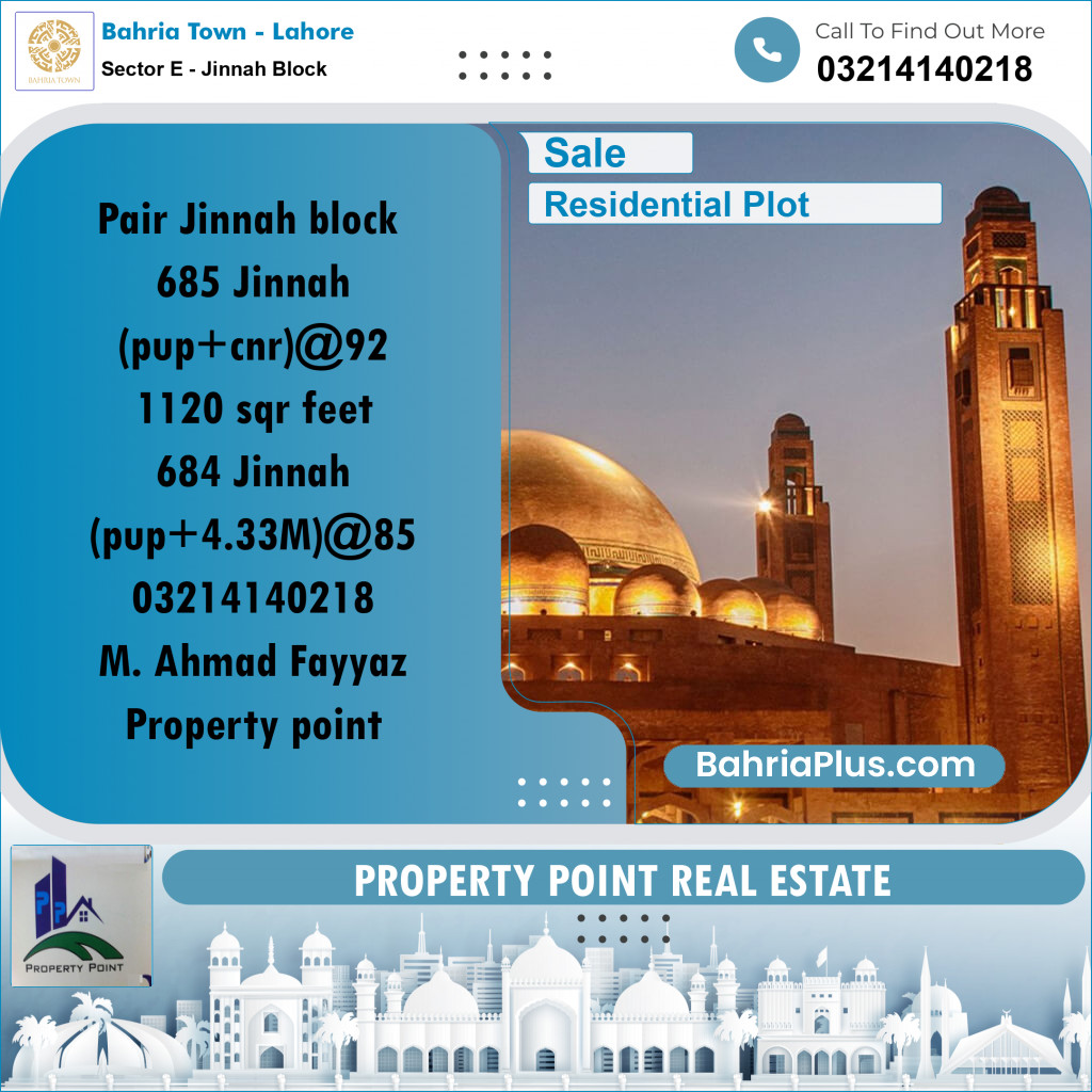 5 Marla Residential Plot for Sale in Sector E - Jinnah Block - Bahria Town, Lahore - (BP-212677)
