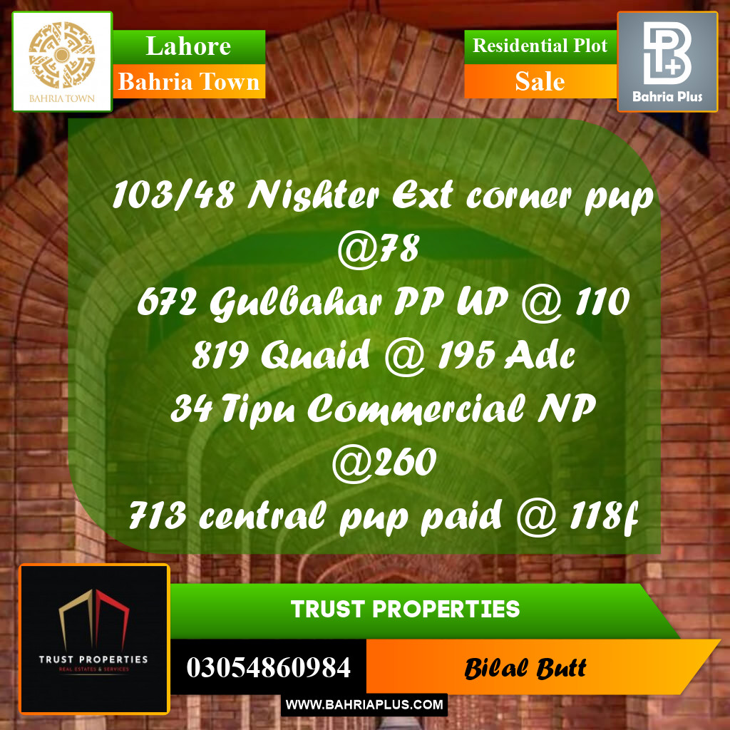 Residential Plot for Sale in Bahria Town, Lahore - (BP-212679)