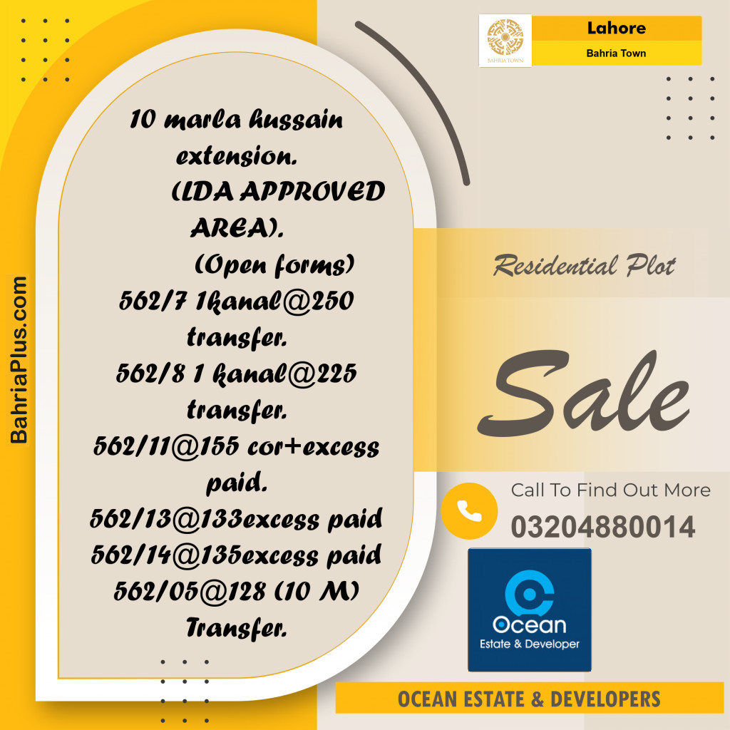 Residential Plot for Sale in Bahria Town, Lahore - (BP-212701)