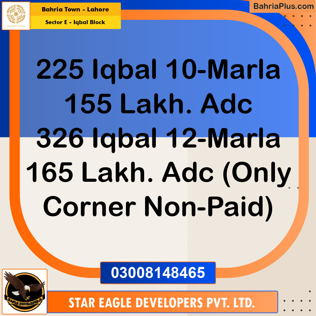 10 Marla Residential Plot for Sale in Sector E - Iqbal Block -  Bahria Town, Lahore - (BP-212721)