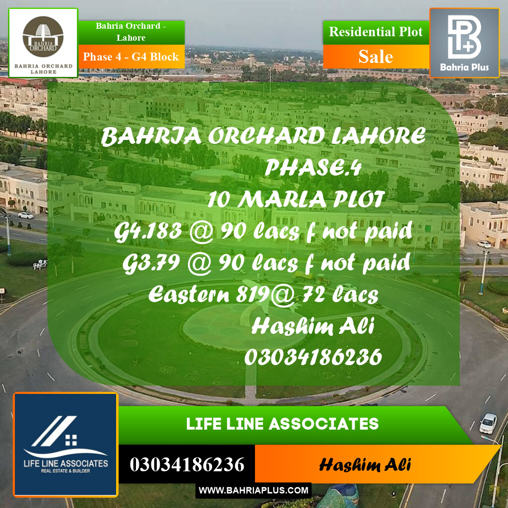 10 Marla Residential Plot for Sale in Phase 4 - G4 Block -  Bahria Orchard, Lahore - (BP-212755)