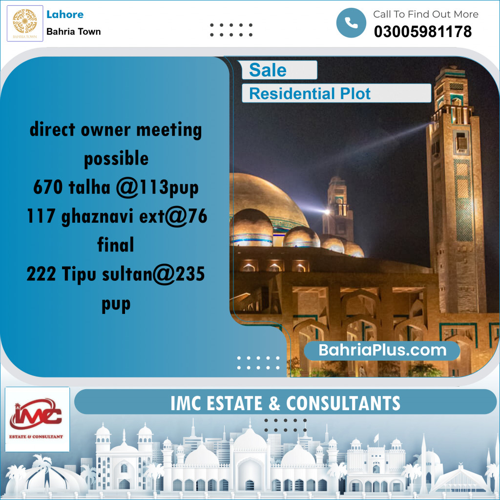 Residential Plot for Sale in Bahria Town, Lahore - (BP-212763)