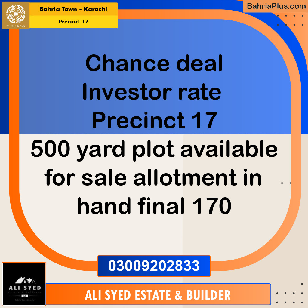 500 Sq. Yards Residential Plot for Sale in Precinct 17 -  Bahria Town, Karachi - (BP-212770)