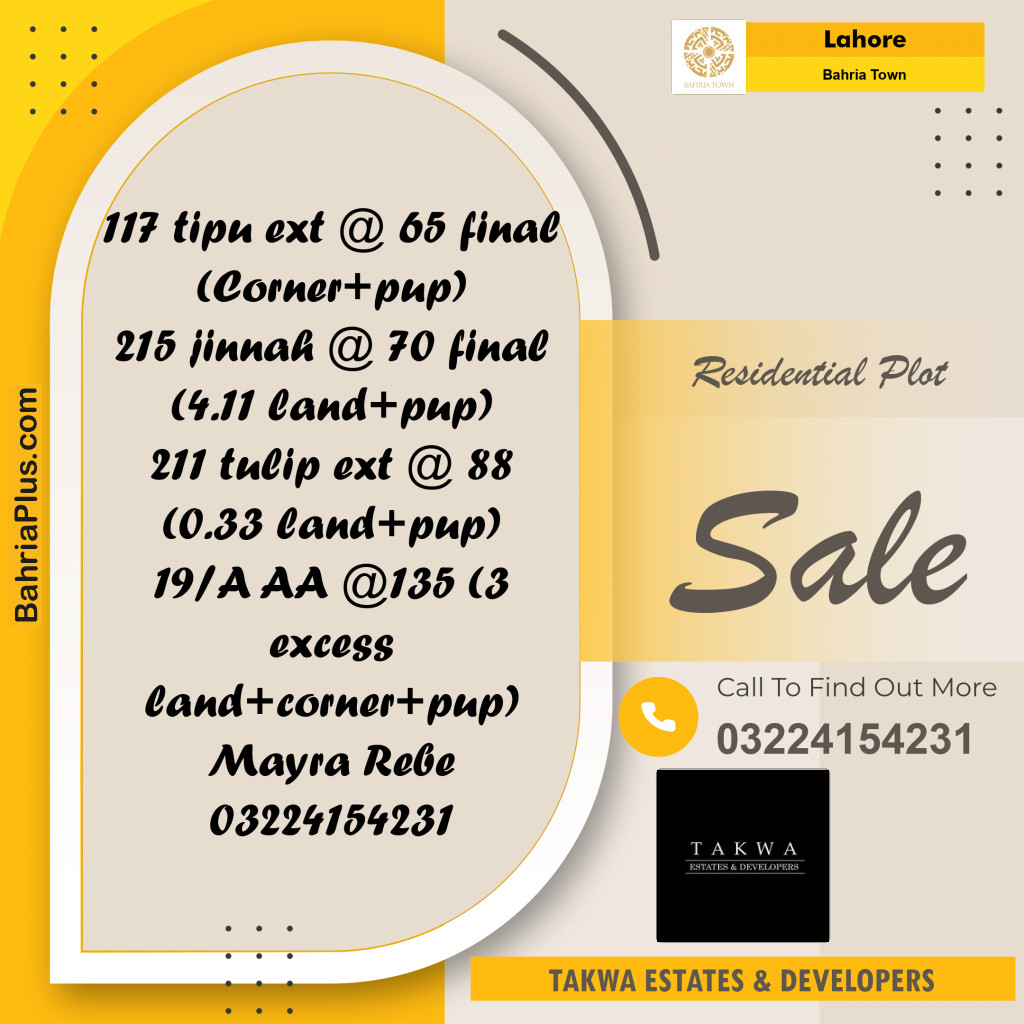 Residential Plot for Sale in Bahria Town, Lahore - (BP-212784)