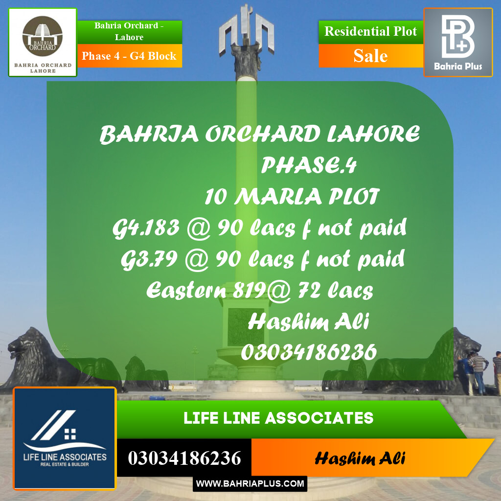 10 Marla Residential Plot for Sale in Phase 4 - G4 Block -  Bahria Orchard, Lahore - (BP-212799)