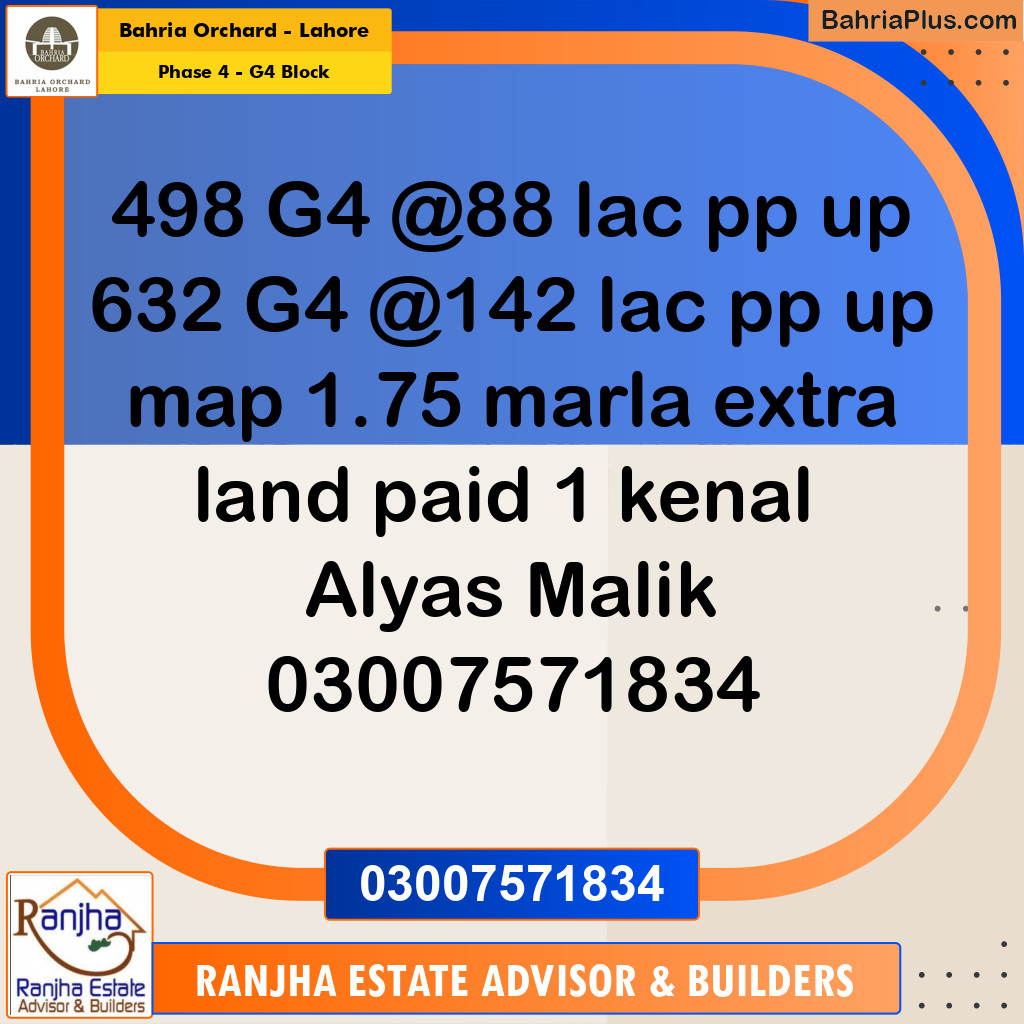 10 Marla Residential Plot for Sale in Phase 4 - G4 Block -  Bahria Orchard, Lahore - (BP-212815)