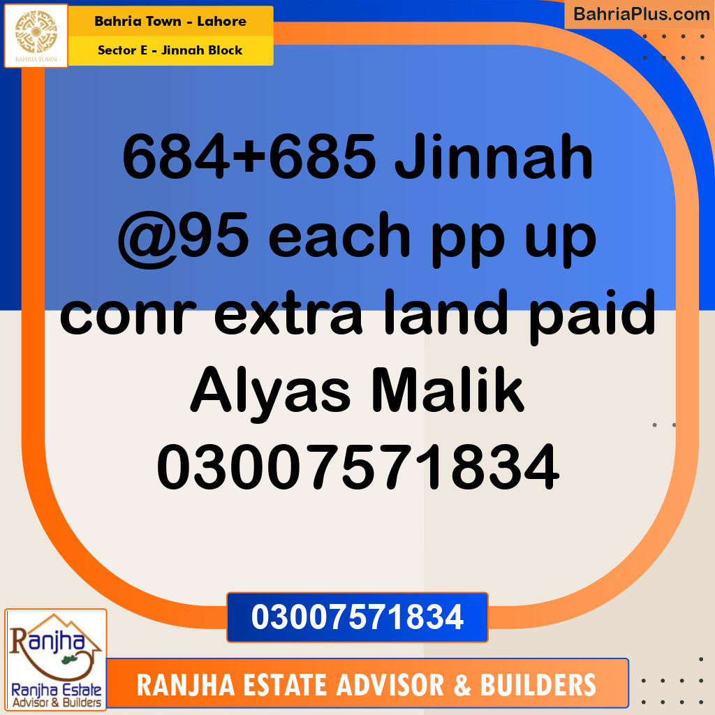 5 Marla Residential Plot for Sale in Sector E - Jinnah Block - Bahria Town, Lahore - (BP-212826)