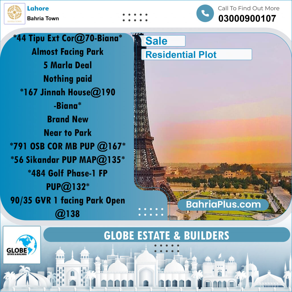 Residential Plot for Sale in Bahria Town, Lahore - (BP-212841)
