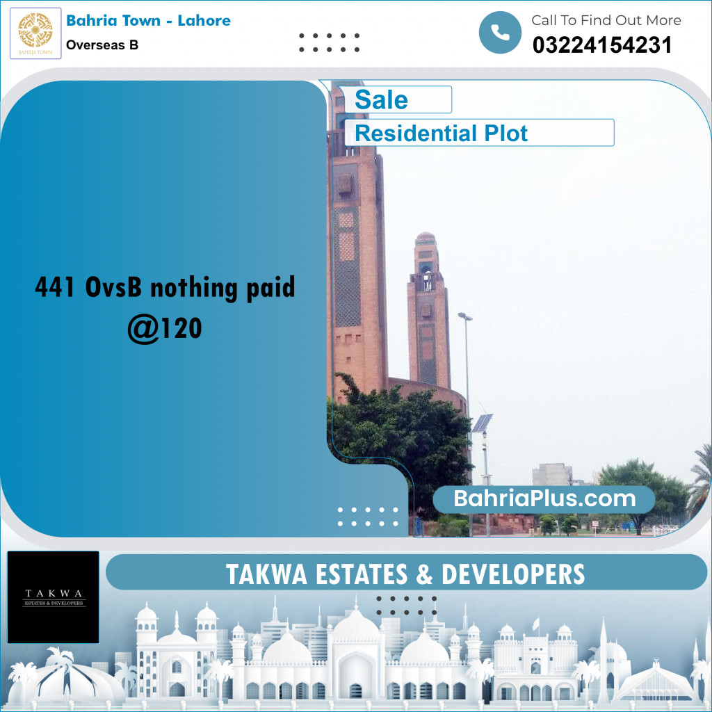 10 Marla Residential Plot for Sale in Overseas B -  Bahria Town, Lahore - (BP-212842)