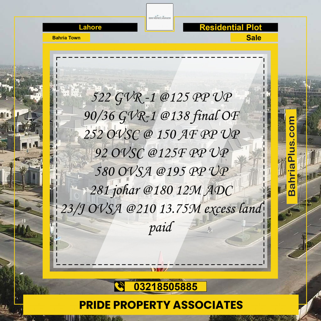 Residential Plot for Sale in Bahria Town, Lahore - (BP-212855)