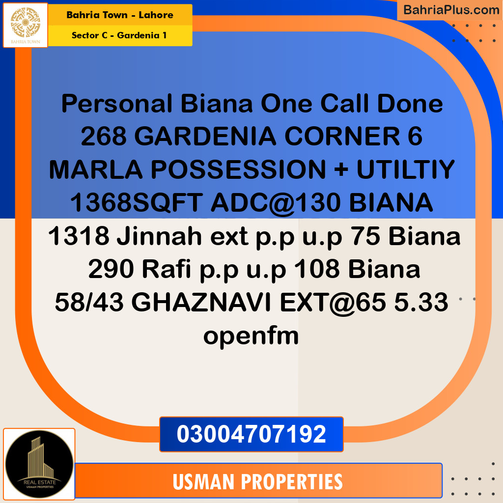 6 Marla Residential Plot for Sale in Sector C - Gardenia 1 -  Bahria Town, Lahore - (BP-212866)