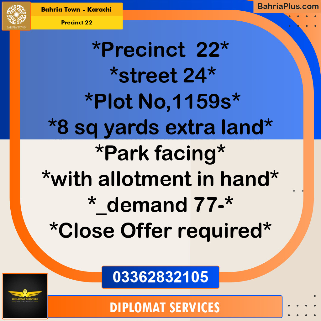 250 Sq. Yards Residential Plot for Sale in Precinct 22 -  Bahria Town, Karachi - (BP-212886)