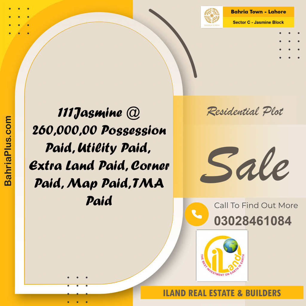 13.77 Marla Residential Plot for Sale in Sector C - Jasmine Block -  Bahria Town, Lahore - (BP-212912)