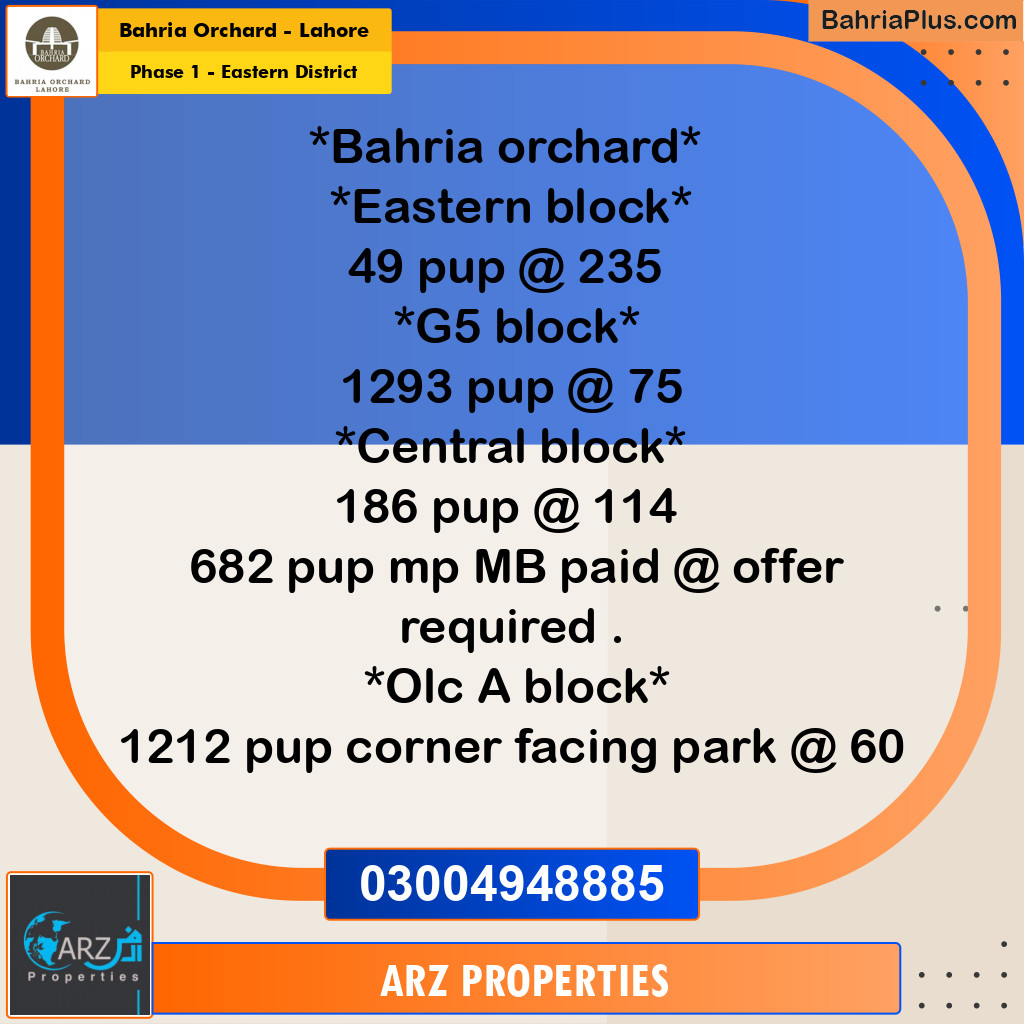 Residential Plot for Sale in Phase 1 - Eastern District -  Bahria Orchard, Lahore - (BP-212920)
