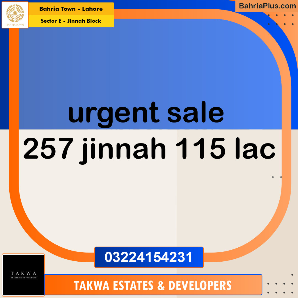 Residential Plot for Sale in Sector E - Jinnah Block - Bahria Town, Lahore - (BP-212941)