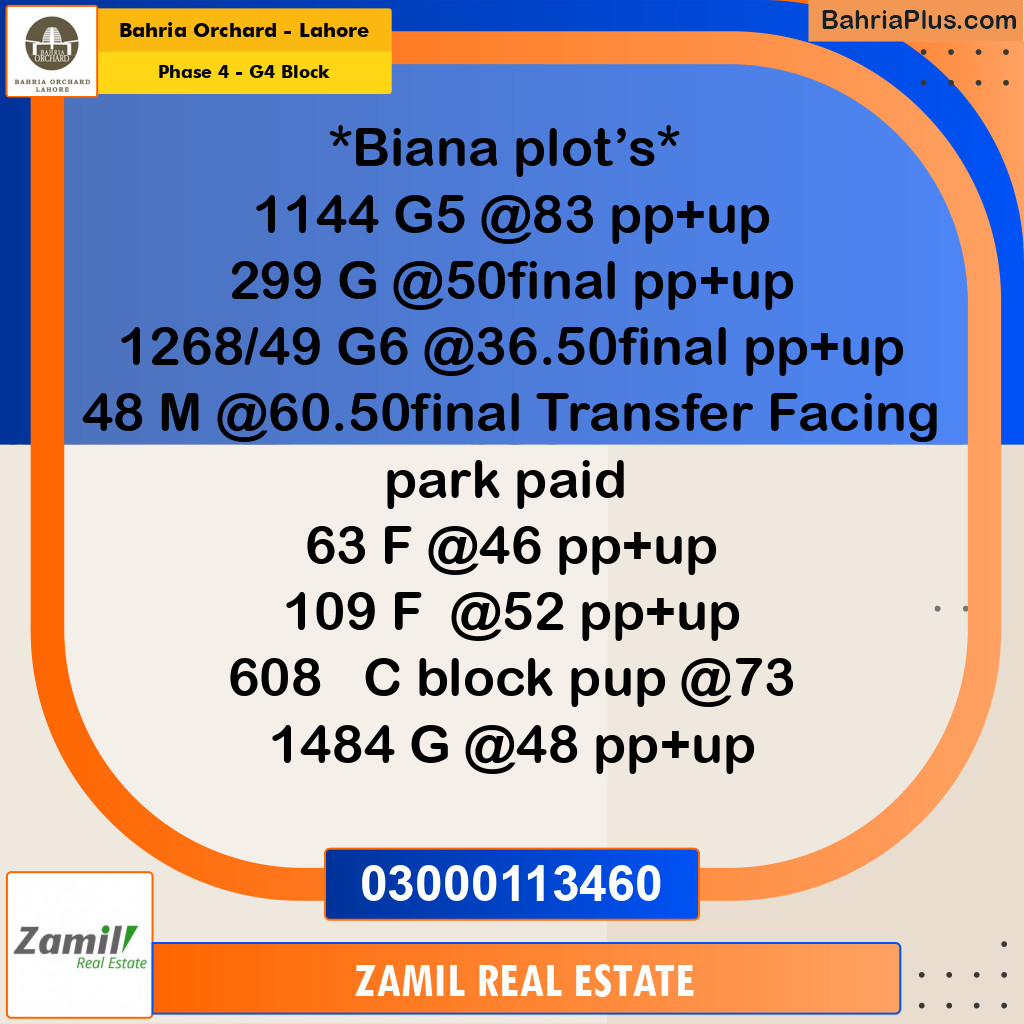 10 Marla Residential Plot for Sale in Phase 4 - G4 Block -  Bahria Orchard, Lahore - (BP-212948)