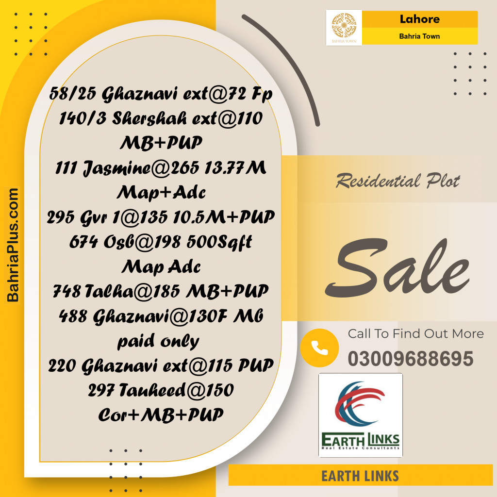 Residential Plot for Sale in Bahria Town, Lahore - (BP-213004)