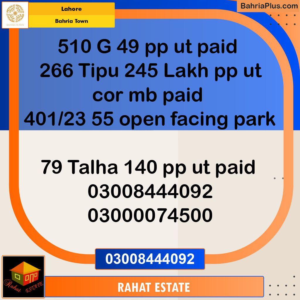 Residential Plot for Sale in Bahria Town, Lahore - (BP-213029)