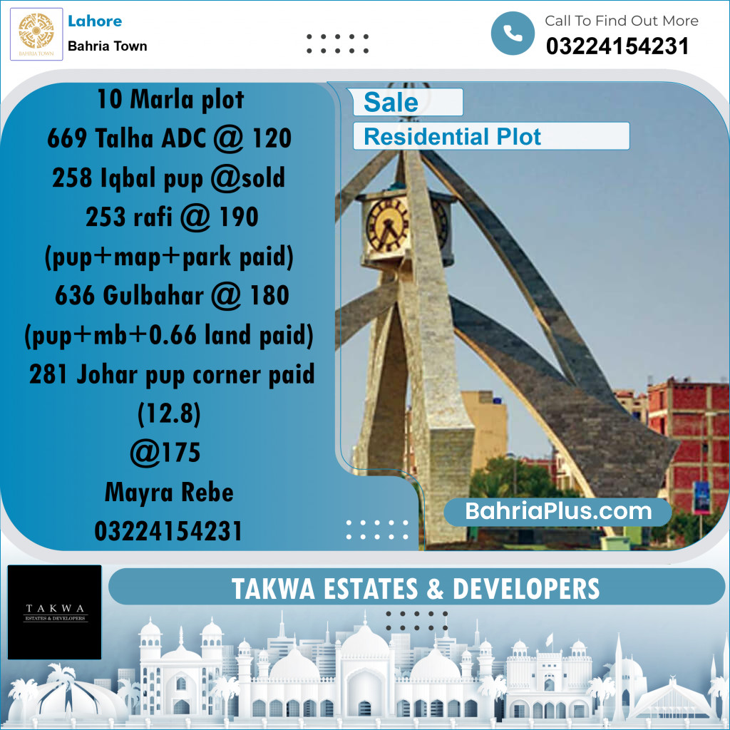 Residential Plot for Sale in Bahria Town, Lahore - (BP-213036)