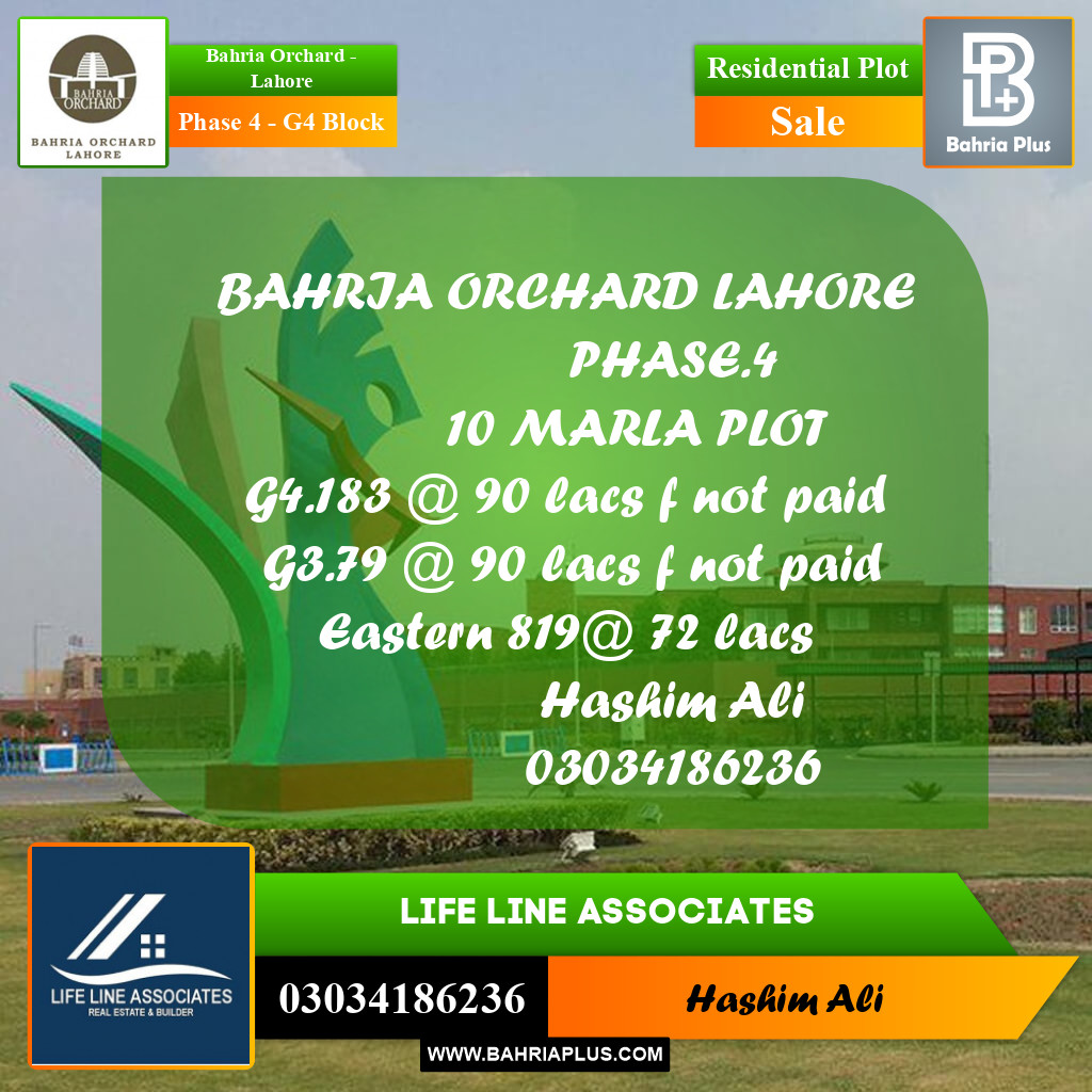 10 Marla Residential Plot for Sale in Phase 4 - G4 Block -  Bahria Orchard, Lahore - (BP-213050)