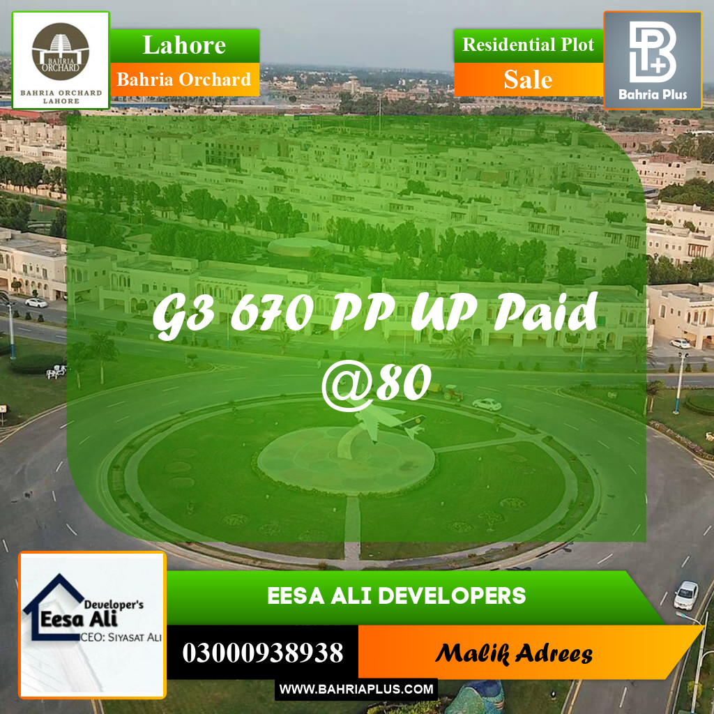 Residential Plot for Sale in Bahria Orchard, Lahore - (BP-213115)