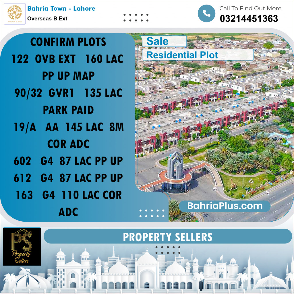 10 Marla Residential Plot for Sale in Overseas B Ext -  Bahria Town, Lahore - (BP-213131)