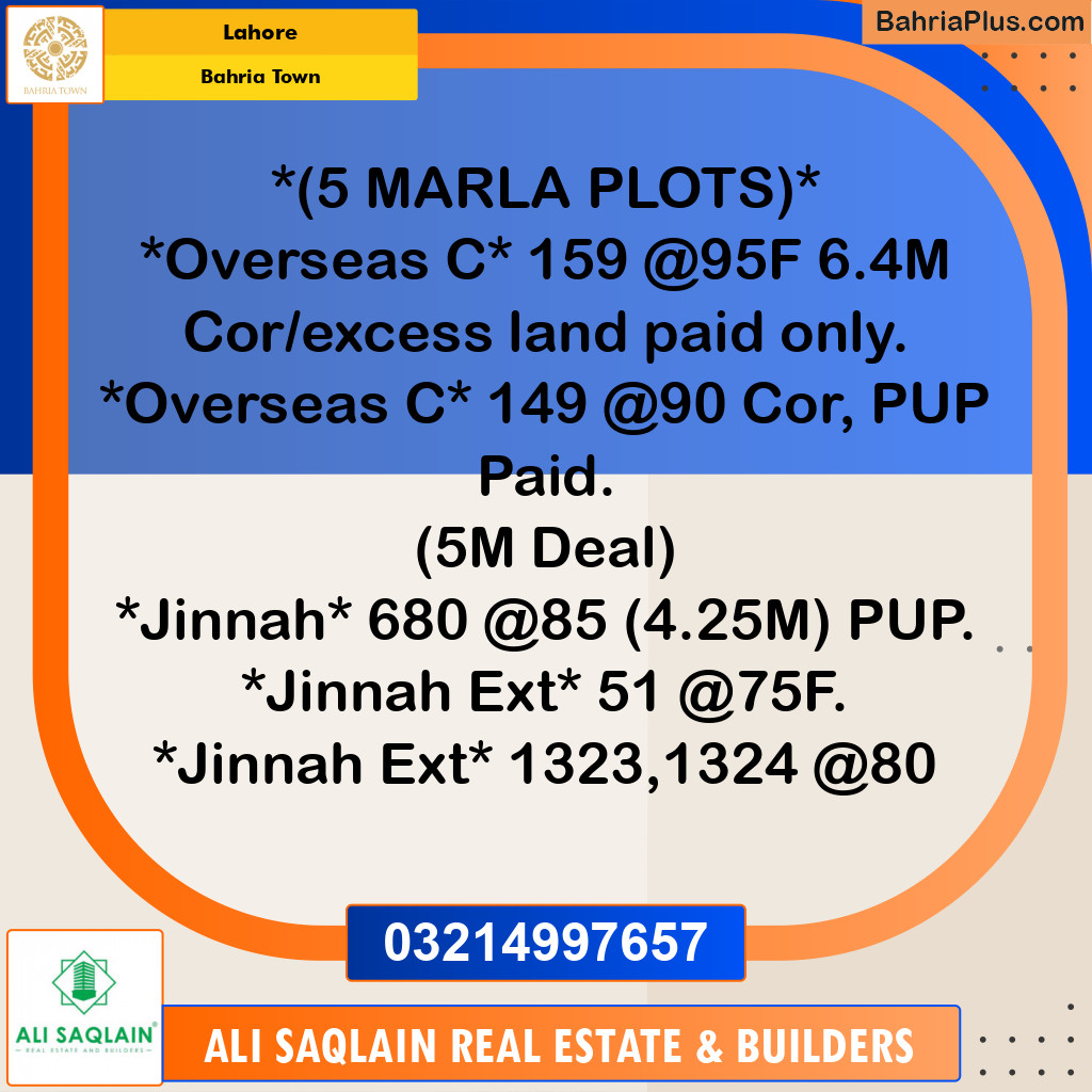 Residential Plot for Sale in Bahria Town, Lahore - (BP-213169)