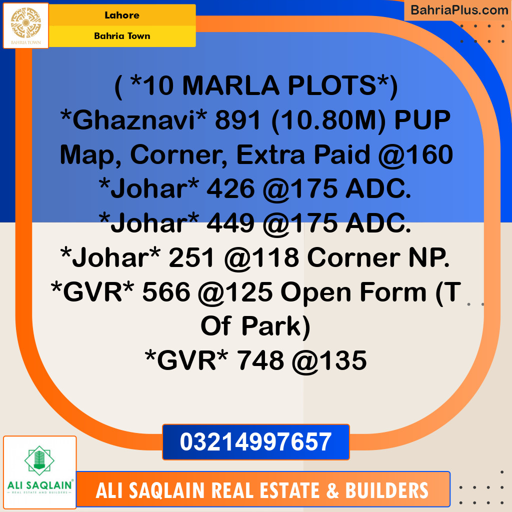 Residential Plot for Sale in Bahria Town, Lahore - (BP-213171)