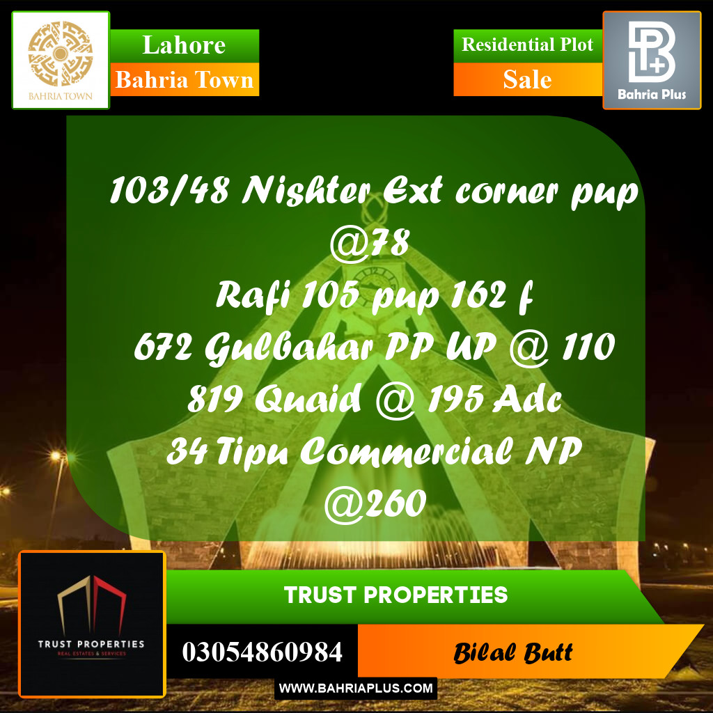 Residential Plot for Sale in Bahria Town, Lahore - (BP-213197)