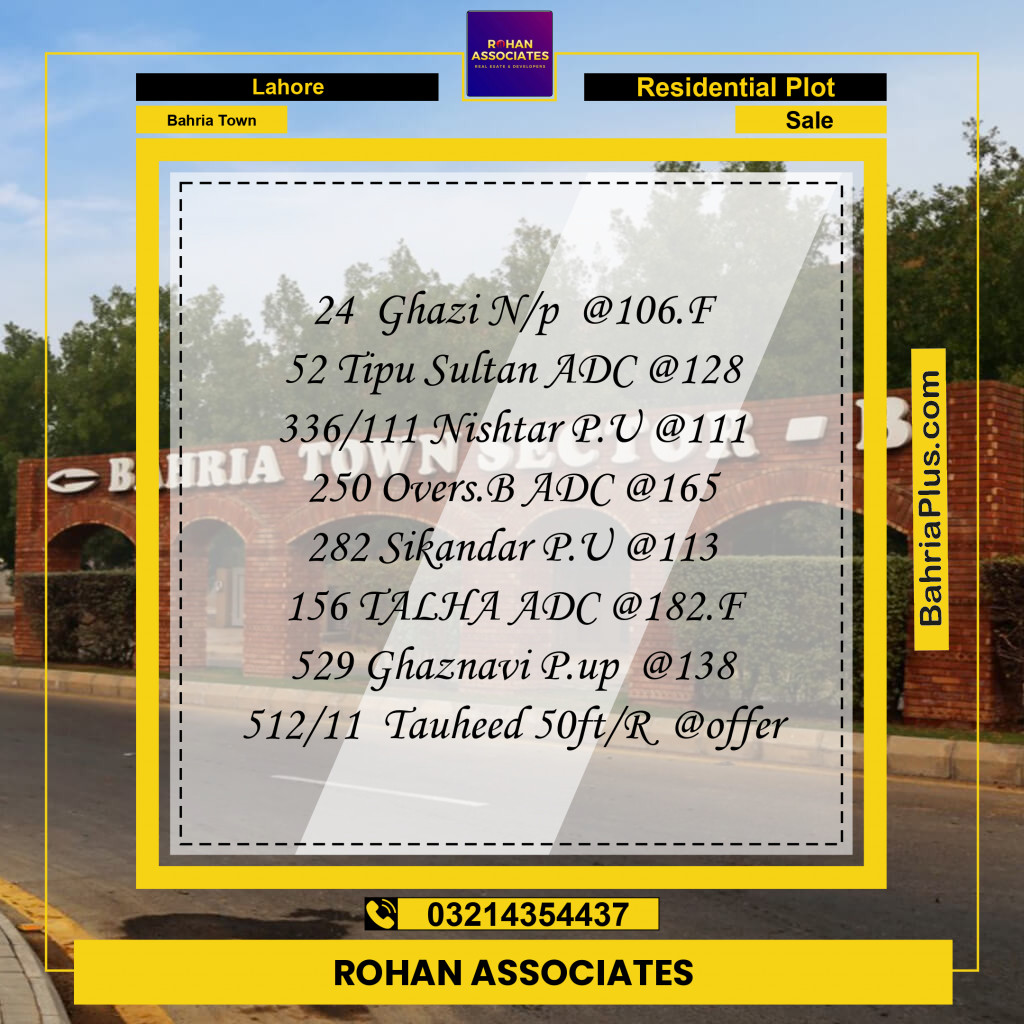 Residential Plot for Sale in Bahria Town, Lahore - (BP-213207)