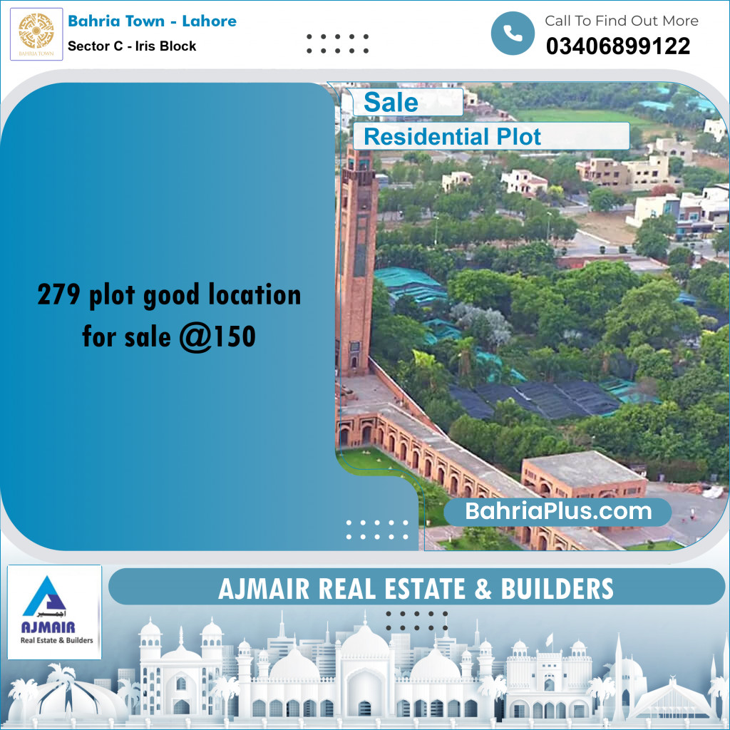 10 Marla Residential Plot for Sale in Sector C - Iris Block -  Bahria Town, Lahore - (BP-213210)