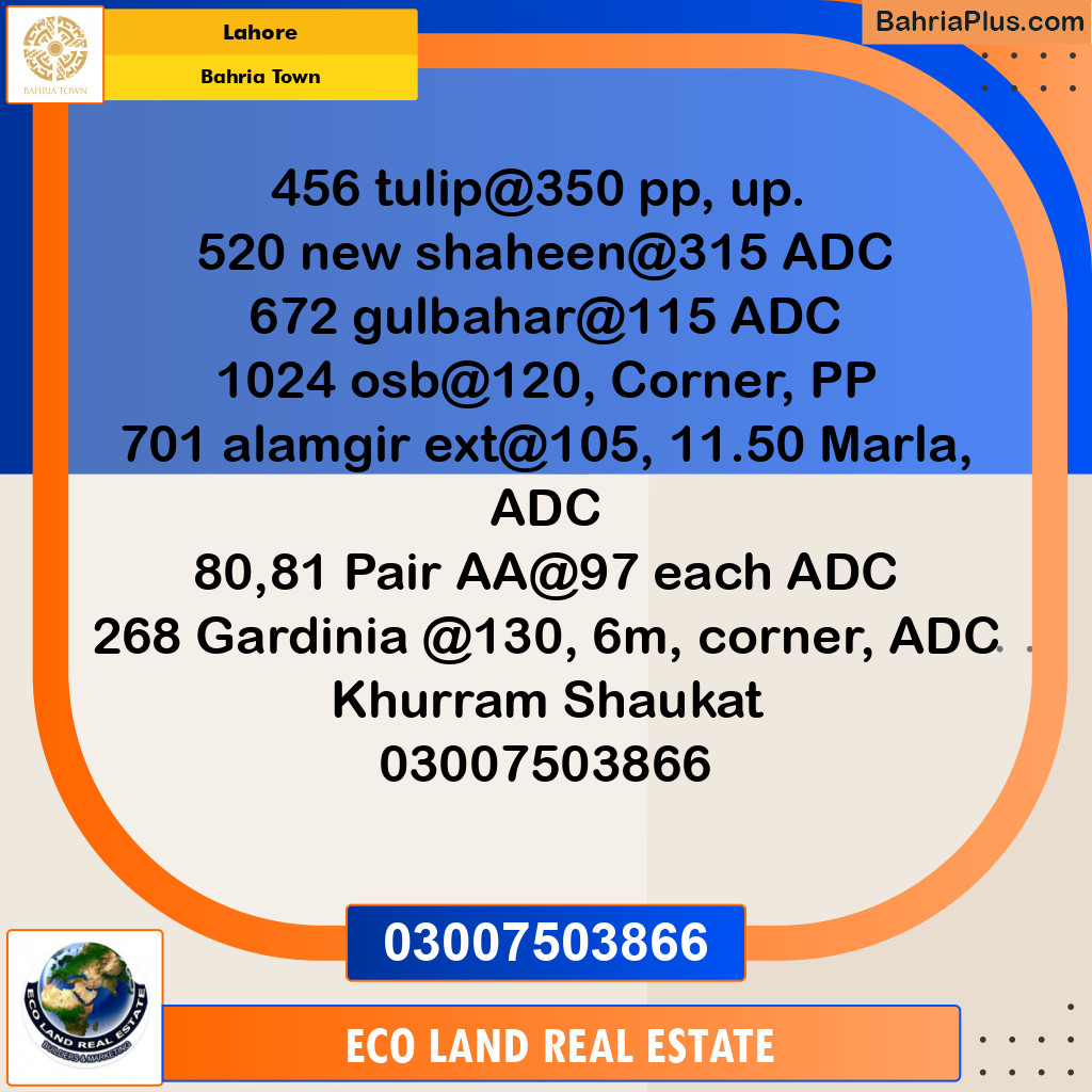 Residential Plot for Sale in Bahria Town, Lahore - (BP-213254)