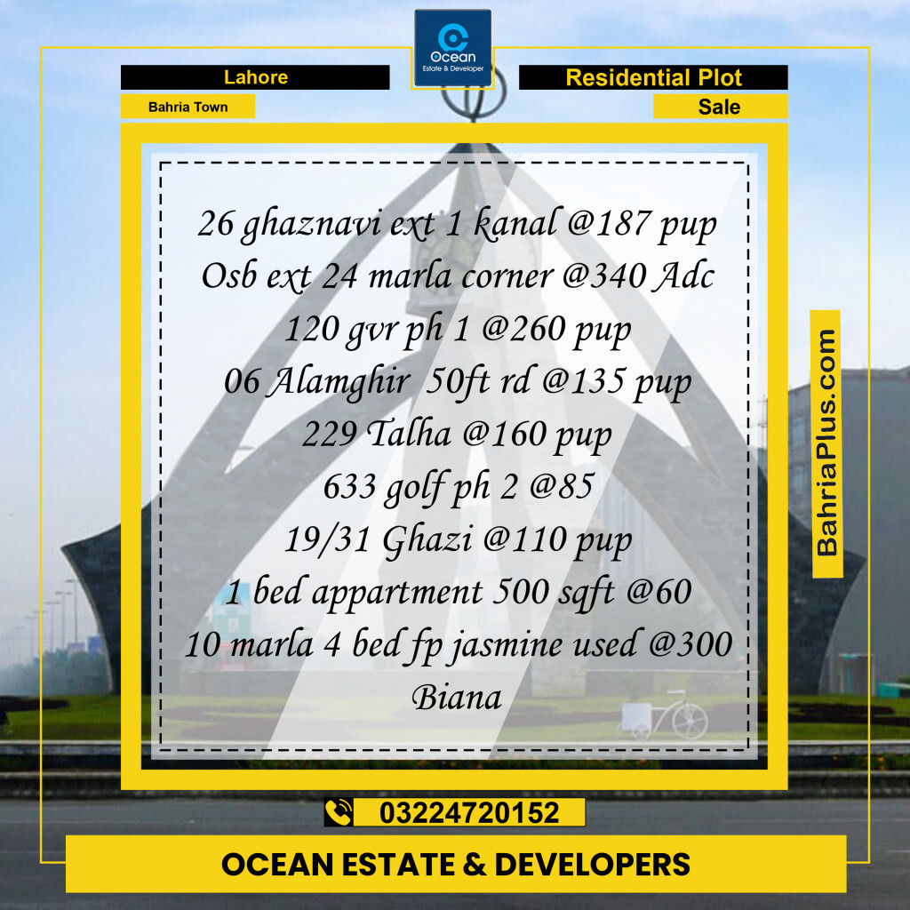 Residential Plot for Sale in Bahria Town, Lahore - (BP-213267)