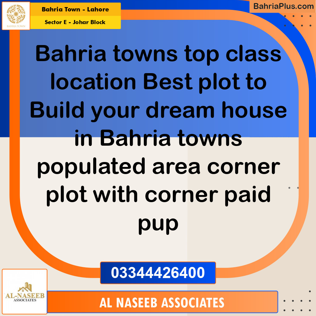10 Marla Residential Plot for Sale in Sector E - Johar Block -  Bahria Town, Lahore - (BP-213274)