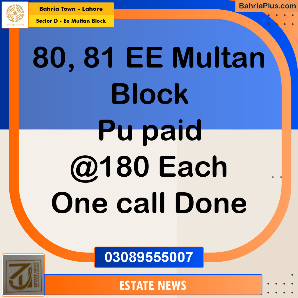 Residential Plot for Sale in Sector D - EE Multan Block -  Bahria Town, Lahore - (BP-213282)
