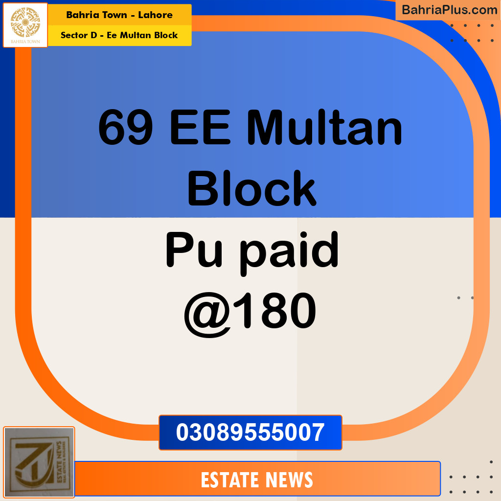 Residential Plot for Sale in Sector D - EE Multan Block -  Bahria Town, Lahore - (BP-213283)