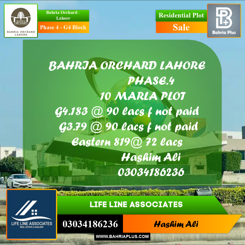 10 Marla Residential Plot for Sale in Phase 4 - G4 Block -  Bahria Orchard, Lahore - (BP-213424)