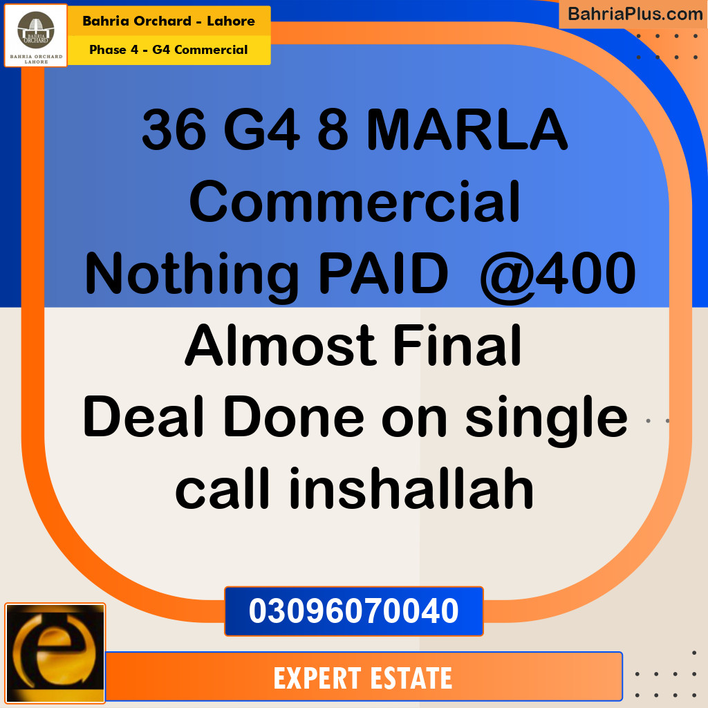 8 Marla Commercial Plot for Sale in Phase 4 - G4 Commercial -  Bahria Orchard, Lahore - (BP-213449)
