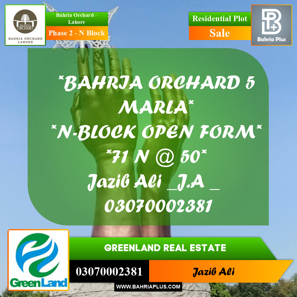 5 Marla Residential Plot for Sale in Phase 2 - N Block -  Bahria Orchard, Lahore - (BP-213473)