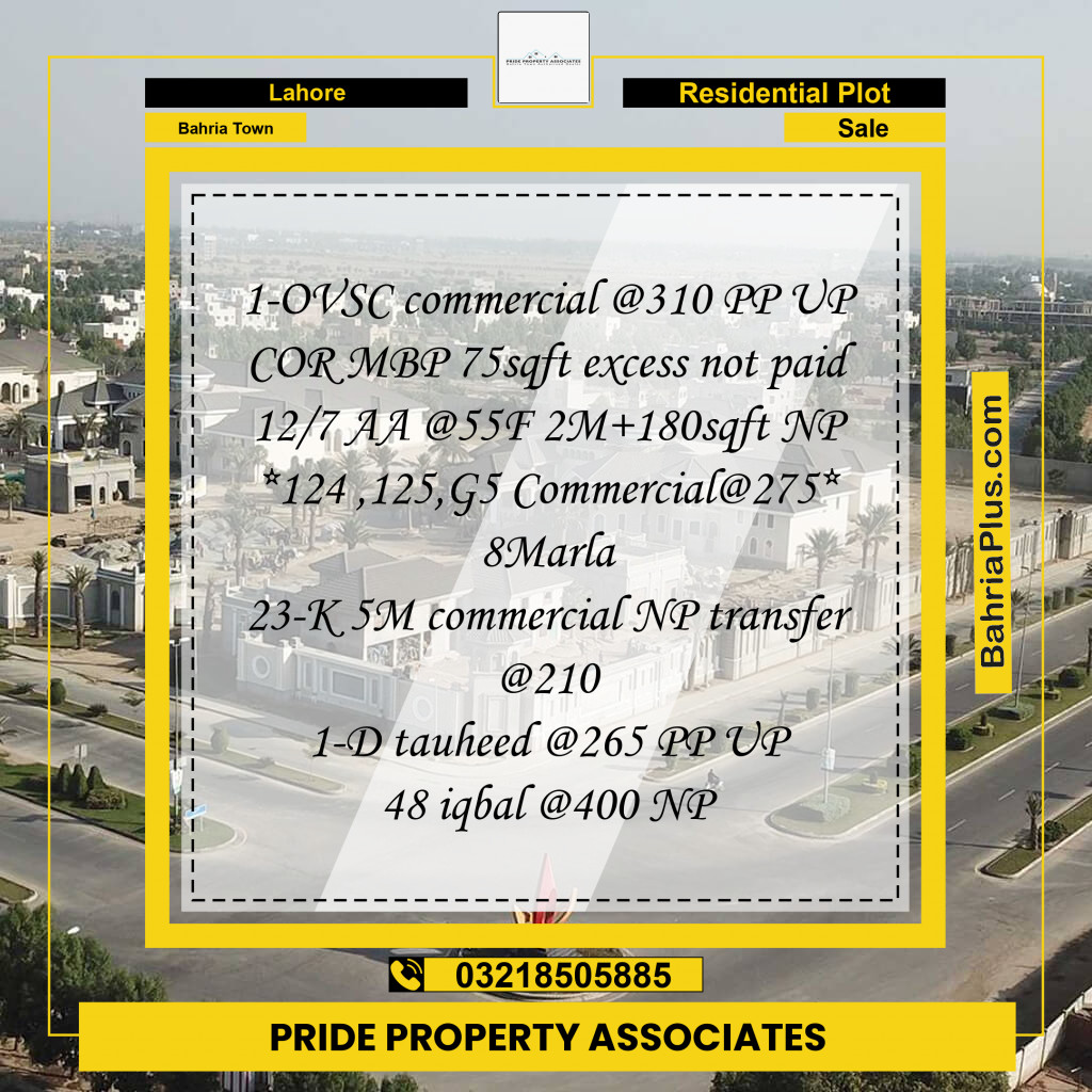 Residential Plot for Sale in Bahria Town, Lahore - (BP-213532)