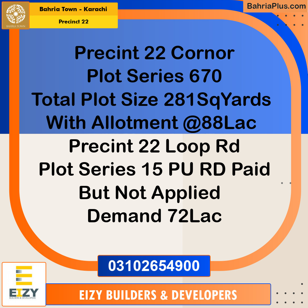 250 Sq. Yards Residential Plot for Sale in Precinct 22 -  Bahria Town, Karachi - (BP-213549)