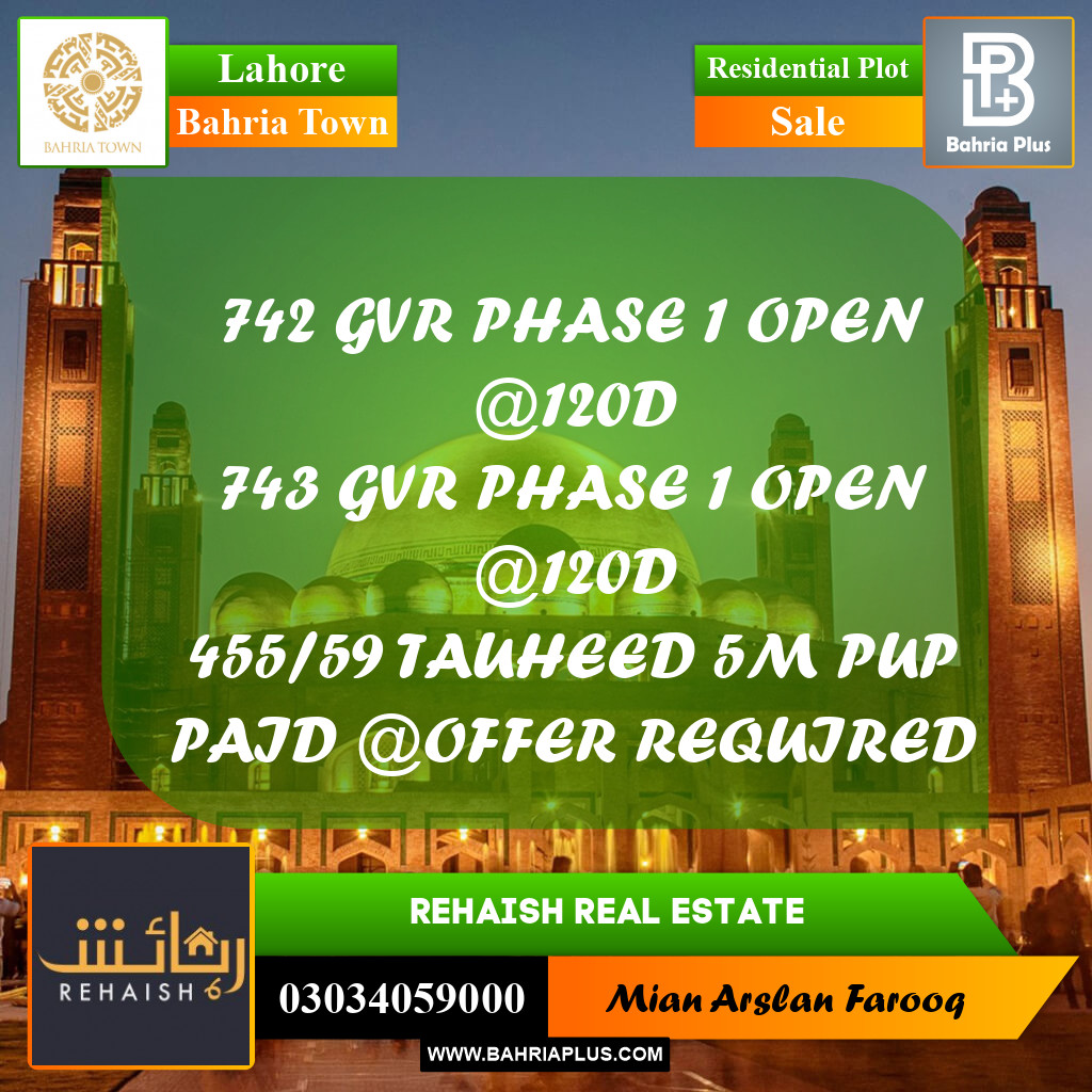 Residential Plot for Sale in Bahria Town, Lahore - (BP-213574)